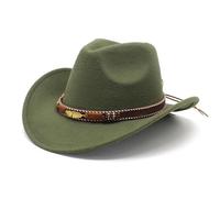 Chapeau de Cowboy Homme Femme Chapeau Western Cowgirl Hat Chapeau Fedora de Cowboy Occidental à Large Bord Chevalier Jazz Hat (FR/ES, Alpha/Lettres, Taille Unique, Vert)