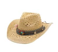 Chapeau de Cowboy Homme Femme Western Cowgirl Hat Brésilien Bohême Paille Panama avec Bande Chapeau de Soleil d'été Chapeau de Plage Cowboy Hat (FR/ES, Alpha/Lettres, Taille Unique, Kaki)