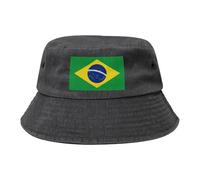 Chapeau de cowboy noir avec drapeau brésilien imprimé tendance adapté pour les voyages et la pêche en plein air, Noir/blanc, taille unique