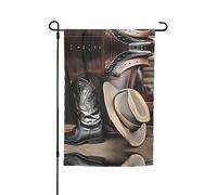 Chapeau de cowboy noir - Bottes occidentales - Décoration de jardin - 30,5 x 45,7 cm - 100 % fibre de polyester - Tissu épais - Universel pour toutes les saisons