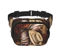 Chapeau de cowboy noir bottes western unisexe taille réglable carré double couche sac banane pour activités de plein air voyage course randonnée, Noir , Taille unique