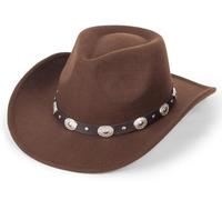 Chapeau de cowboy noir pour homme et femme - Style occidental - Chapeau Fedora Panama en feutre à large bord avec boucle de ceinture amovible, a-marron, M