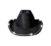 Chapeau de cowboy occidental 2026 - À paillettes - Convient pour les fêtes, scène, cosplay, performance - Noir - Taille unique