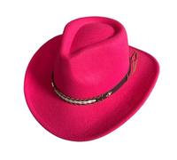 Chapeau de cowboy occidental avec style ethnique en laine à bord moyen pour l'extérieur et les loisirs (taille unique) rose vif