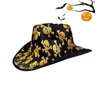 Chapeau de cowboy occidental - Chapeau à large bord avec cordon à motif crâne | Accessoire de costume pour réunions de famille, spectacles de scène, festival, Halloween, anniversaire, école