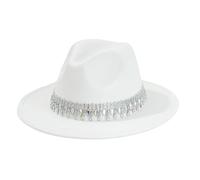 Chapeau de cowboy occidental pour homme et femme - Accessoire de costume de danse country avec strass - Design élégant en forme de cœur pour festival de musique country (blanc, taille unique)