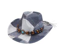 Chapeau de cowboy occidental pour homme et femme - Chapeau élégant à large bord avec bande de perles - Chapeau classique pour l'extérieur et la campagne, gris, M