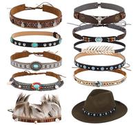 Chapeau de cowboy perlé, dix chapeaux de cowboy, ceintures de chapeau ethnique occidental, chapeaux de cowgirl rural turquoise, accessoires de bandeau style cowboy