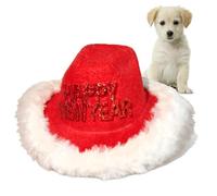 Chapeau De Cowboy pour Chat | Accessoire de Tête Ajustable pour Costume | Chapeau de Noël pour Chien avec Garniture en Peluche Blanche,pour Chiot Fête Mariage Hiver Cosplay Action De