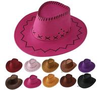 Chapeau de cowboy pour enfants, hommes - Chapeau western avec décoration de tête de taureau - Chapeau de jazz rétro vintage - Chapeau de cowgirl uni pour adultes - Style western classique, Rose