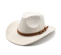 Chapeau de cowboy pour femmes et hommes, chapeau de cowboy en feutre, chapeau de cowboy large avec ruban de jazz, chapeau de cowboy costume occidental chapeau, beige, L