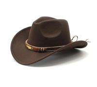 Chapeau de cowboy pour femmes et hommes - Chapeau de cowgirl - Chapeau en feutre - Bord large avec bande en cuir - Chapeau jazz, café, L