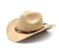 Chapeau de cowboy pour femmes et hommes - Chapeau de cowgirl - Chapeau en feutre - Bord large avec bande en cuir - Chapeau jazz, camel, L