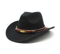 Chapeau de cowboy pour femmes et hommes - Chapeau de cowgirl - Chapeau en feutre - Bord large avec bande en cuir - Chapeau jazz, Noir , L