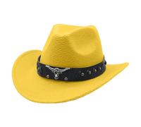 Chapeau de Cowboy pour Homme et Femme Classique Western À Large Bord en Feutre avec Bandeau Taureau Chapeaux de Soleil d'Équitation Accessoire de Cowgirl Paille Cowboy Hat Enfant Toddler Garçon Fille