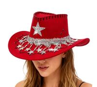 Chapeau De Cowboy Pour Hommes | Accessoires De Fête Avec Étoile En Strass - Chapeau Western Avec Large Bords,Pour Événements À Thème Fêtes Noël Festivals De Musique Country Halloween Discothèques