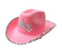 Chapeau De Cowboy Rose pour Femmes avec Couronne Brillante À Paillettes - Cow-Girl Pelucheux Rétro Non Tissé - Habillage De Jeu De Rôle, Accessoire De Fête Cosplay