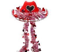 Chapeau de cowboy Saint-Valentin - Couvre-chef en feutre cœur rouge avec bordure argentée, chapeau de costume unisexe léger 120 g | Chapeaux de cowboy en forme de cœur pour femmes, hommes, adu