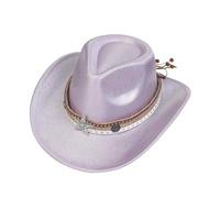 Chapeau de cowboy tendance pour femme et homme - Chapeau scintillant à large bord avec ceintures en étoile - Chapeau respirant et résistant au soleil - Chapeau Fedoras de voyage, mauve, M