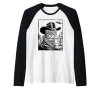 Chapeau de Cowboy Western Cat UFO Desert Retro Woodcut Art Manche Raglan