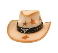 Chapeau de Cowboy Western élégant avec Ornement tête de Taureau cloutée et Motif étoile pour Style Country Tendance et Authentique (Beige, One Size)