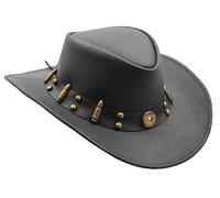 Chapeau de cowboy western en cuir véritable style GATTON Noir, noir, Taille S