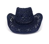 Chapeau de Cowboy Western Femme Homme Chapeau de Paille Chapeau d'été Chapeau Occidental Chapeau de Soleil Pliable Anti-UV Large Bord Chapeau Texas (FR/ES, Alpha/Lettres, Taille Unique, Bleu Marine)