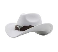 Chapeau de cowboy western pour homme, en feutre, aspect cuir, chapeau western réglable pour l'extérieur, l'équitation, les festivals, également comme chapeau de Ranger ou de trekking, Blanc., L