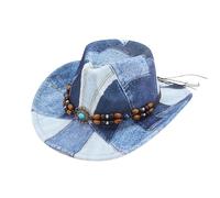 Chapeau de cowboy western pour homme et femme - Chapeau élégant avec large bord - Ruban de perles - Chapeau classique pour la mode country en plein air, Bu2, M