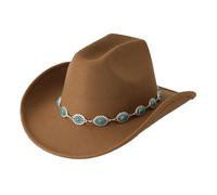 Chapeau de cowboy western pour homme et femme Turquoise Bohème Design Chapeau de fête avec chaîne Accessoire tendance unisexe, marron, Taille unique