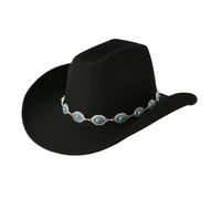 Chapeau de cowboy western pour homme et femme Turquoise Bohème Design Chapeau de fête avec chaîne Accessoire tendance unisexe, Noir , Taille unique