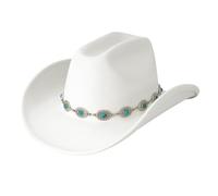 Chapeau de cowboy western pour homme et femme Turquoise Bohème Design Chapeau de fête avec chaîne Accessoire tendance unisexe, blanc, Taille unique