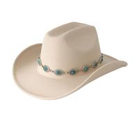 Chapeau de cowboy western pour homme et femme Turquoise Bohème Design Chapeau de fête avec chaîne Accessoire tendance unisexe, beige, Taille unique