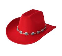 Chapeau de cowboy western pour homme et femme Turquoise Bohème Design Chapeau de fête avec chaîne Accessoire tendance unisexe, Rouge, Taille unique