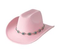 Chapeau de cowboy western pour homme et femme Turquoise Bohème Design Chapeau de fête avec chaîne Accessoire tendance unisexe, rose clair, Taille unique