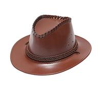 Chapeau de cowboy western solide en cuir pour adulte - Chapeau coupe-vent Who Took The Farmers, marron, Taille unique