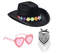Chapeau de cowgirl à fleurs, chapeau panama, bandana, lunettes de soleil, ensemble surprise pour fille, garçon, mariée, pour carnaval, festival de musique, chapeaux de fête