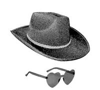 Chapeau de cowgirl disco à paillettes scintillantes, chapeau de cowgirl avec lunettes de soleil en forme de cœur, chapeau de cowboy pour femmes et filles, chapeau de déguisement d'Halloween