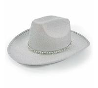 Chapeau de cowgirl élégant pour enterrement de vie de jeune fille blanc scintillant à large bord décorations fournitures