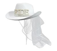 Chapeau de Cowgirl pour Mariée avec Voile, Franges en Strass & Sangle Réglable | Accessoire de Fête de Célibataire pour Femmes & Mariées | Enterrements de Vie de Jeune Fille, Douches de Mariée