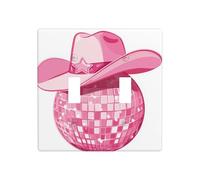 Chapeau de cowgirl rose sur boule disco double bande à bascule plaque murale interrupteur décoration taille standard - 11,4 x 11,4 cm