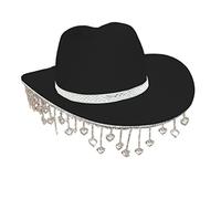Chapeau de cowgirl scintillant blanc avec pompons brillants pour mariage, fête prénuptiale, cadeau pour future mariée, enterrement de vie de jeune fille, fournitures de fête, Noir
