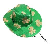 Chapeau de Cowgirl Vert avec Lumières LED à Paillettes Saint Patrick | Tissu, Décor Sequins Scintillant, Thème Festif Irlandais, pour Spectacles, Cosplay, Bars et Adultes