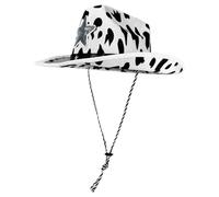 Chapeau de cowgirls multifonctionnel à paillettes avec imprimé vache et étoiles en tissu léger pour fêtes costumées, événements, cowgirls avec clous en métal