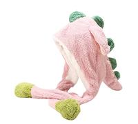Chapeau de dinosaure en forme de ballade d'animal avec oreilles mobiles en peluche qui sautent et battent casquette amusante pour femme et fille pour déguisement de fête de Noël, chapeau coloré (rose