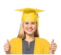 Chapeau de docteur 2025 - Chapeau de remise de diplôme - Uniforme scolaire - Chapeau d'étudiant - Chapeau de diplôme (DE/NL/SE/PL, Alpha JASPO, 0, standard, jaune)