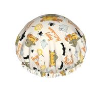 Chapeau de douche à bande élastique imprimé citrouille et hibou d'halloween, pour hôtel voyage, accessoires essentiels, fournitures de nettoyage