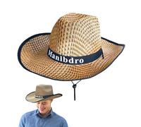 Chapeau de en paille - Chapeau de cowboy à large bord pour la pêche, l'été - Protection UV - Sombrero en paille | Pare- respirant pour le camping, la randonnée, le jardinage et la plage