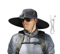 Chapeau de fan à énergie solaire | Chapeau de pêcheur de plage à large bord | Protection UV | Chapeau ventilateur de chargement USB pour course à pied, cyclisme, randonnée, pêche, femme et homme, Noir