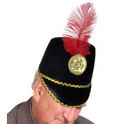 Chapeau de Fanfare Accessoire de Costume | Polyester 56cm Haut-de-forme Style Militaire avec Plume | Chapeau Shako de Soldat Casse-Noisette ou Tambour-Major pour Adultes, Parade, Cosplay, Fête et Carn